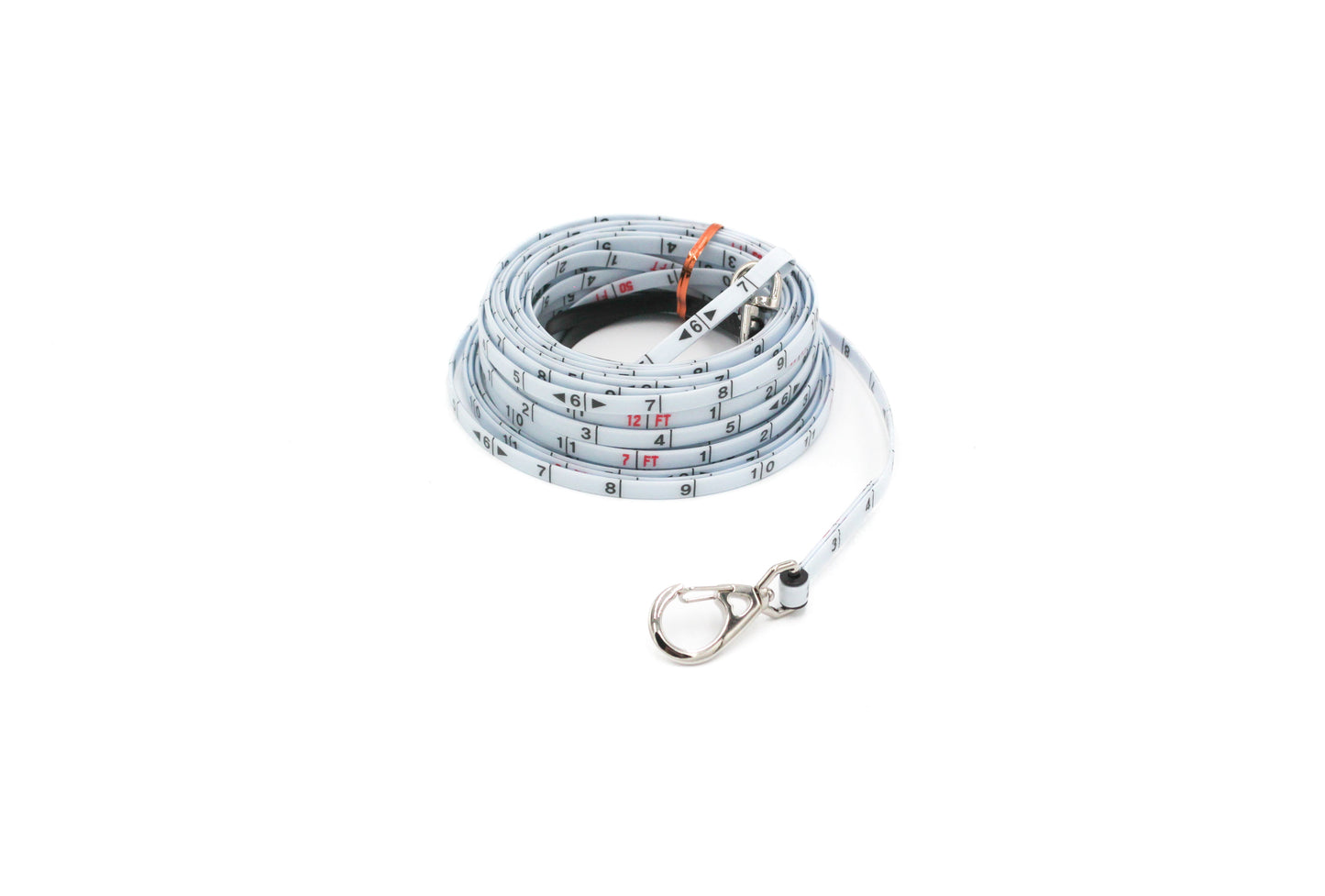 A coiled depth gauge with a measuring scale displayed, typically used for mining and blasting applications.